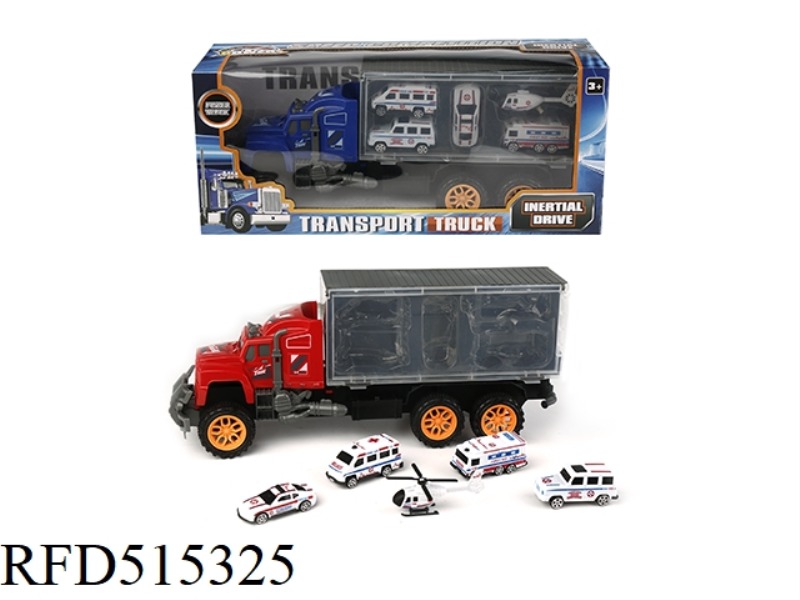 INERTIA TRACTOR CAR TOWS 4 AMBULANCES + AIRCRAFT (PLASTIC)