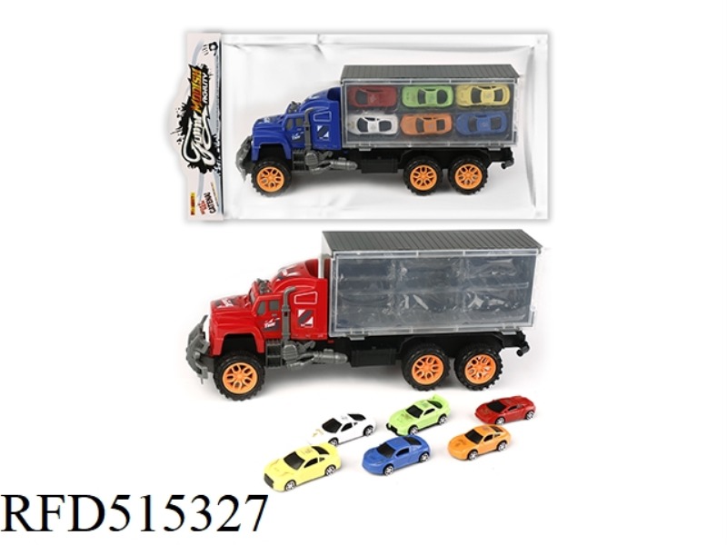 INERTIA TRACTOR CAR TOWS 6 SOLID COLOR RACING CARS (PLASTIC)