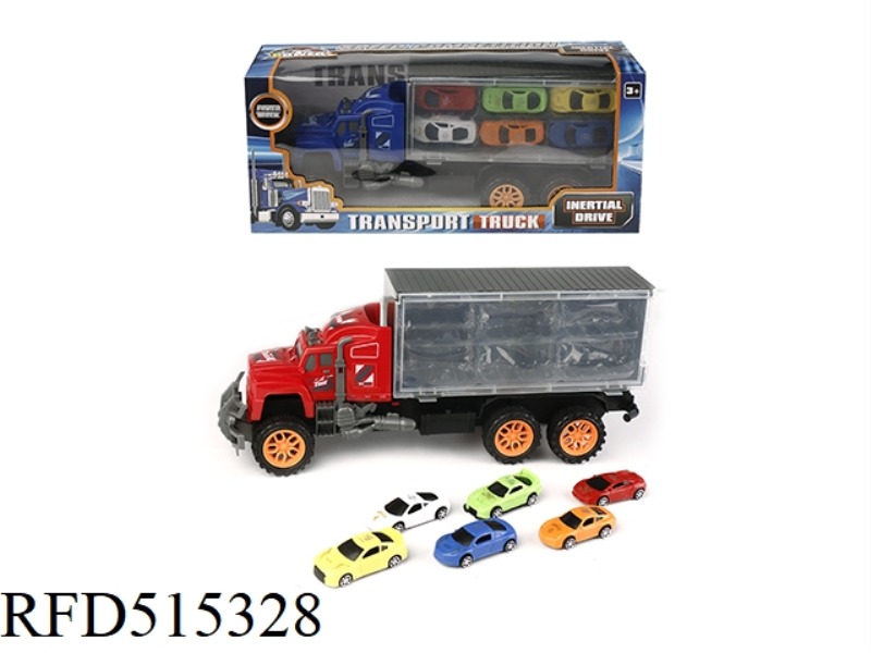 INERTIA TRACTOR CAR TOWS 6 SOLID COLOR RACING CARS (PLASTIC)