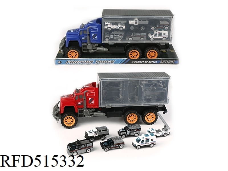 INERTIA TRACTOR CAR TOWS 6 POLICE CARS (ALLOY)