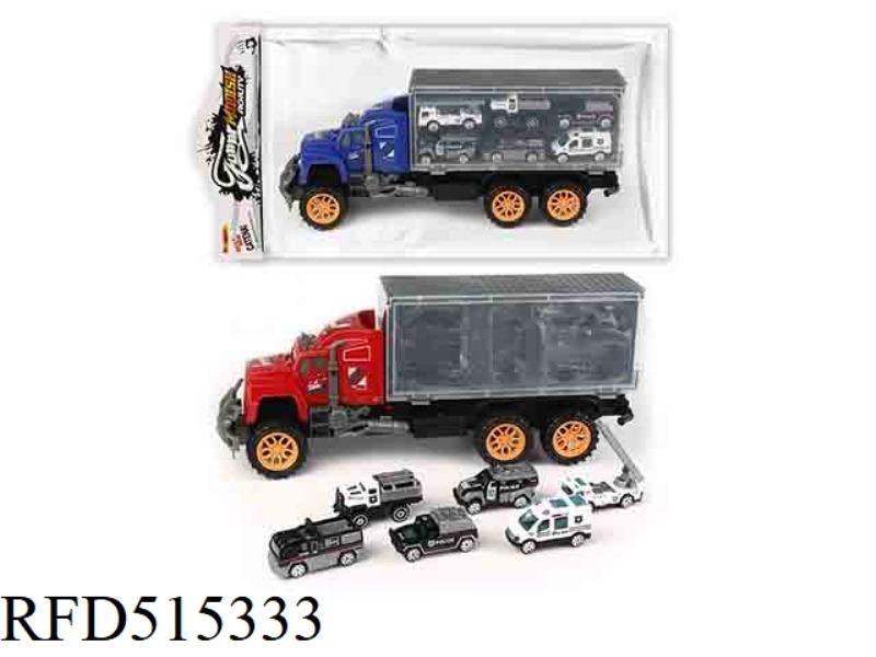 INERTIA TRACTOR CAR TOWS 6 POLICE CARS (ALLOY)
