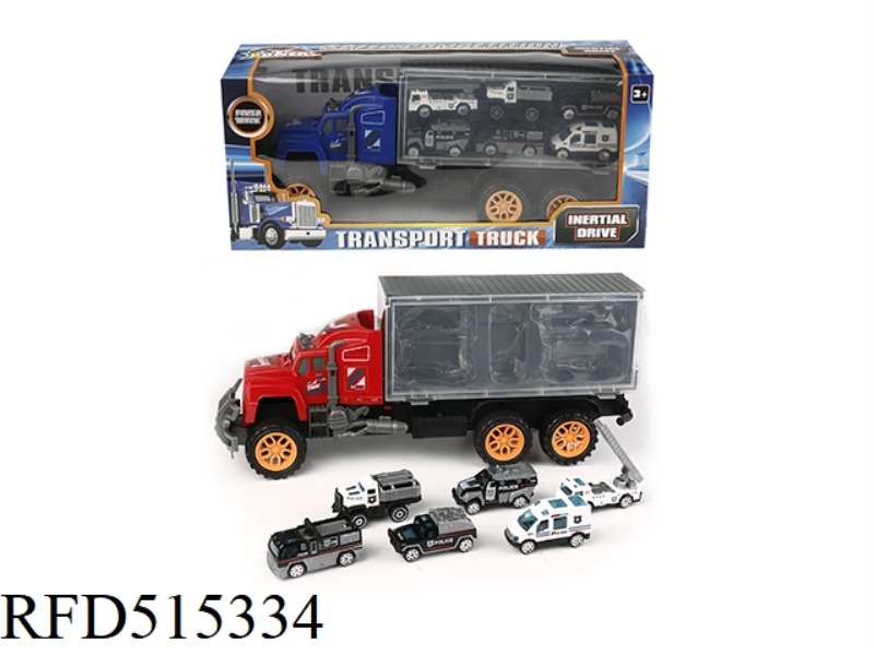 INERTIA TRACTOR CAR TOWS 6 POLICE CARS (ALLOY)