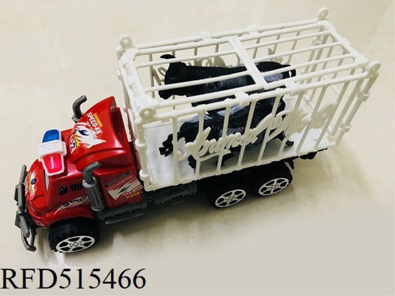 INERTIA TRACTOR TOWS TWO BLACK CATTLE
