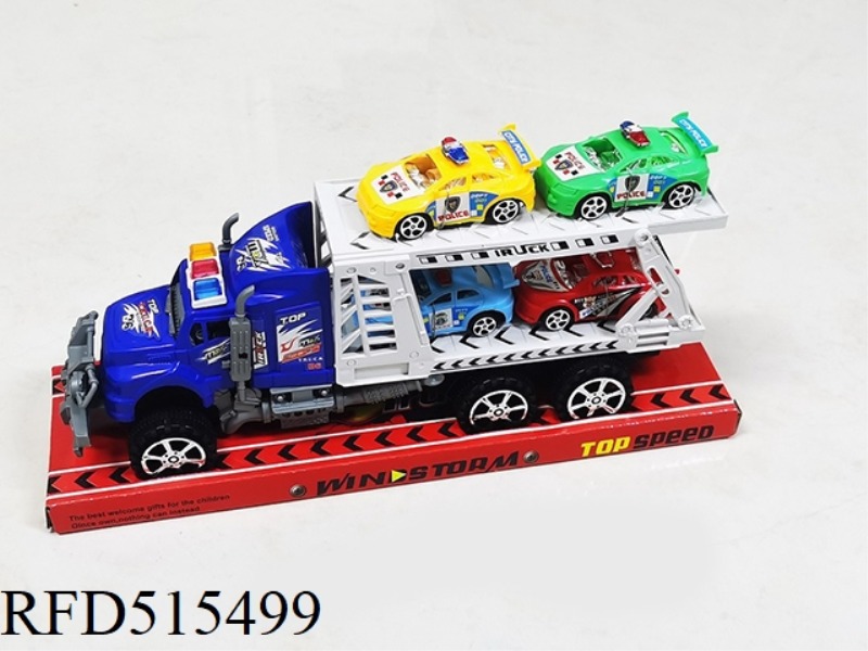 INERTIA TRACTOR TOWS FOUR POLICE CARS (DOUBLE DECK)