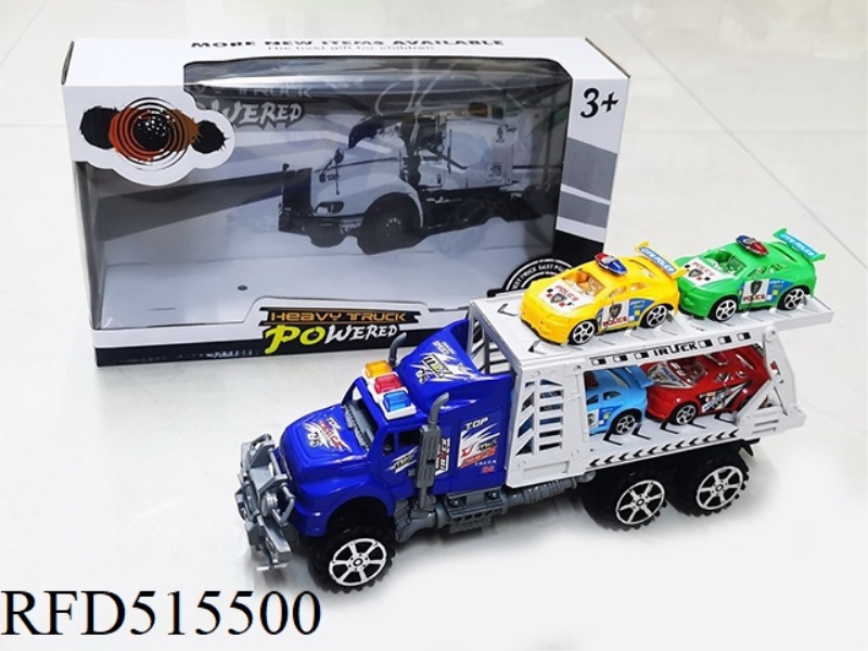 INERTIA TRACTOR TOWS FOUR POLICE CARS (DOUBLE DECK)