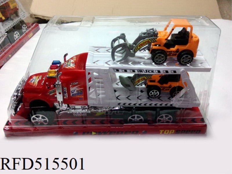 INERTIA TRACTOR TOWS TWO ENGINEERING VEHICLES (DOUBLE DECK)