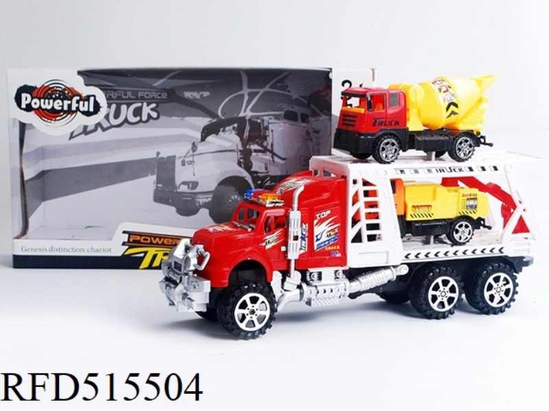 INERTIA TRACTOR TOWS TWO ENGINEERING VEHICLES (DOUBLE DECK)
