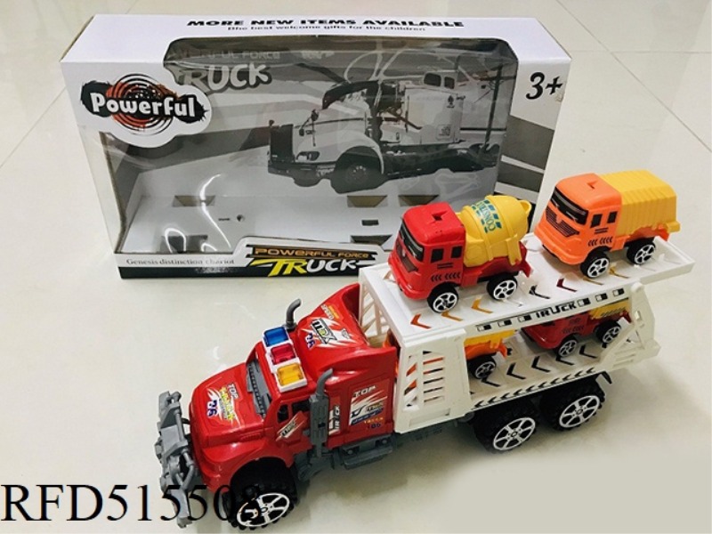 INERTIA TRACTOR TOWS FOUR ENGINEERING VEHICLES (DOUBLE DECK)
