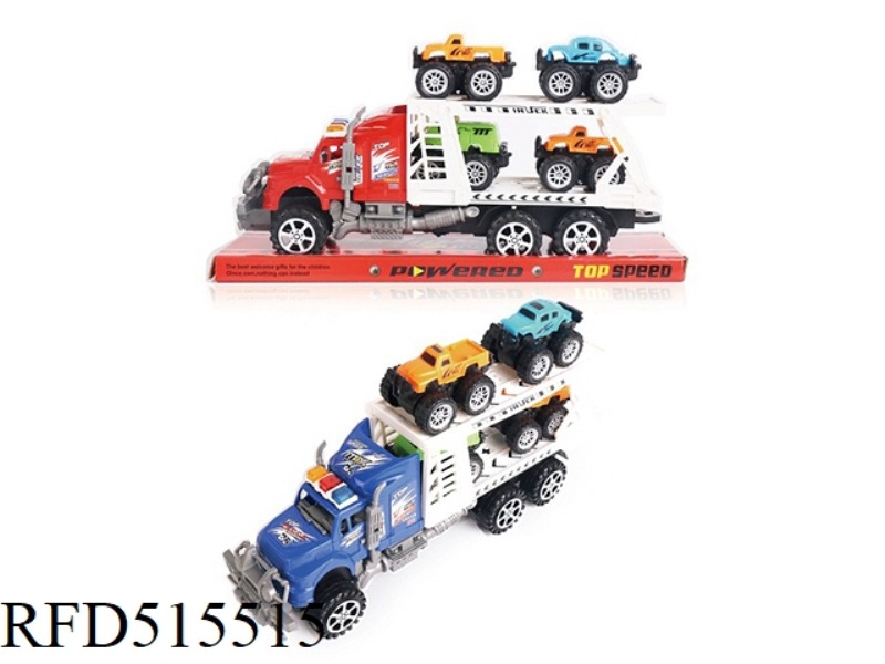 INERTIA TRACTOR TOWS FOUR BIG WHEELERS (DOUBLE DECK)