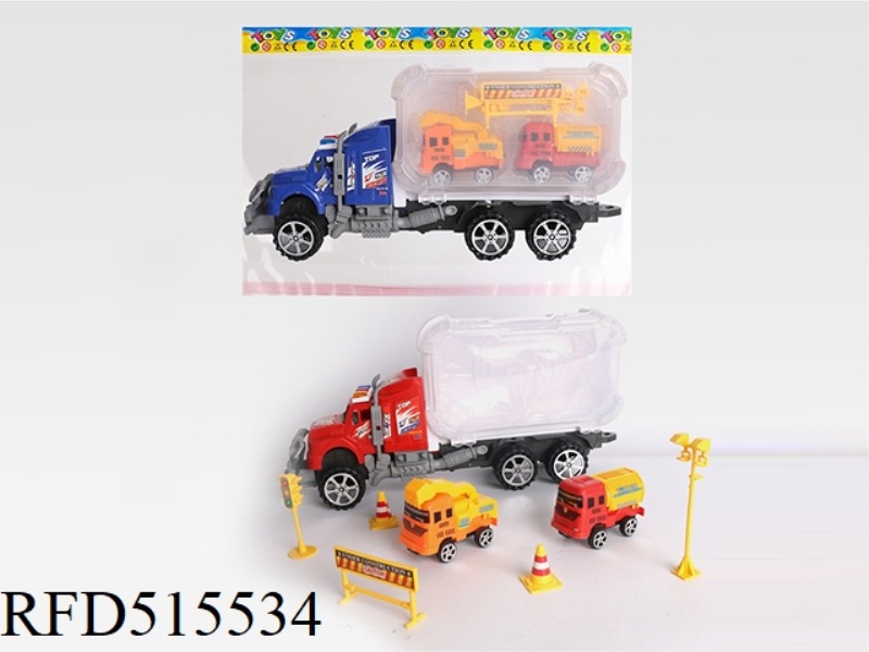 INERTIA CAR STORAGE BOX CONTAINS 2 ENGINEERING VEHICLES + 5 ROAD SIGNS