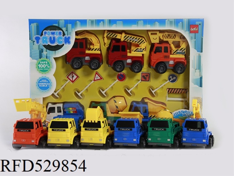 6 TYPES OF URBAN ENGINEERING VEHICLES MIXED WITH ROAD SIGNS
