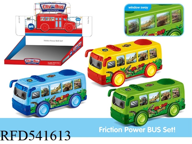 ABS BUS DINOSAUR INERTIA CAR 12PCS