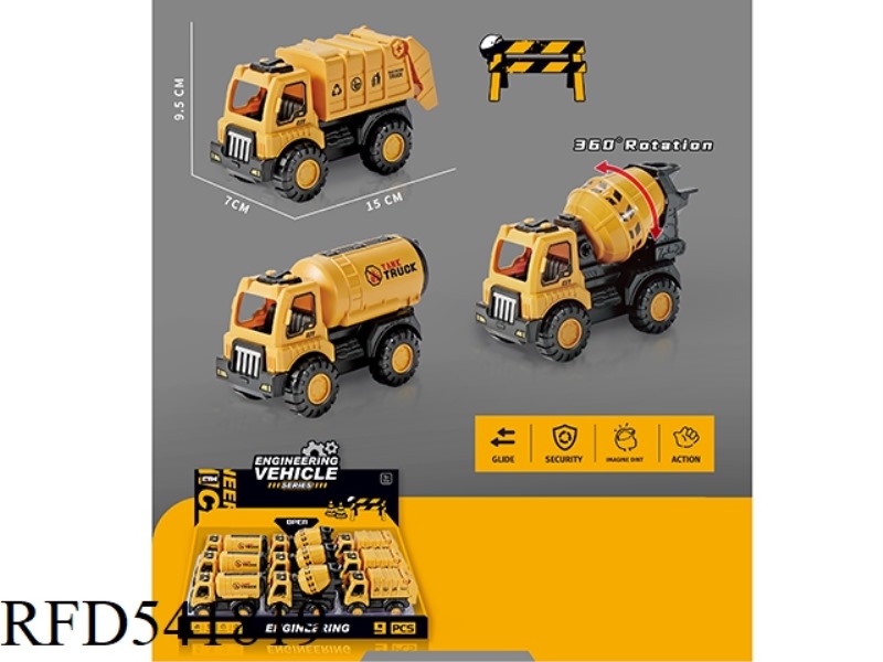 SANITATION TRUCK, TANKER TRUCK, MIXING TRUCK INERTIAL ENGINEERING TRUCK 3 MIXED 9PCS