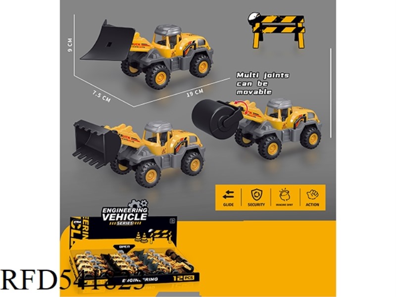EXCAVATOR, BULLDOZER, ROLLER INERTIAL ENGINEERING VEHICLE 3 TYPES MIXED 12PCS