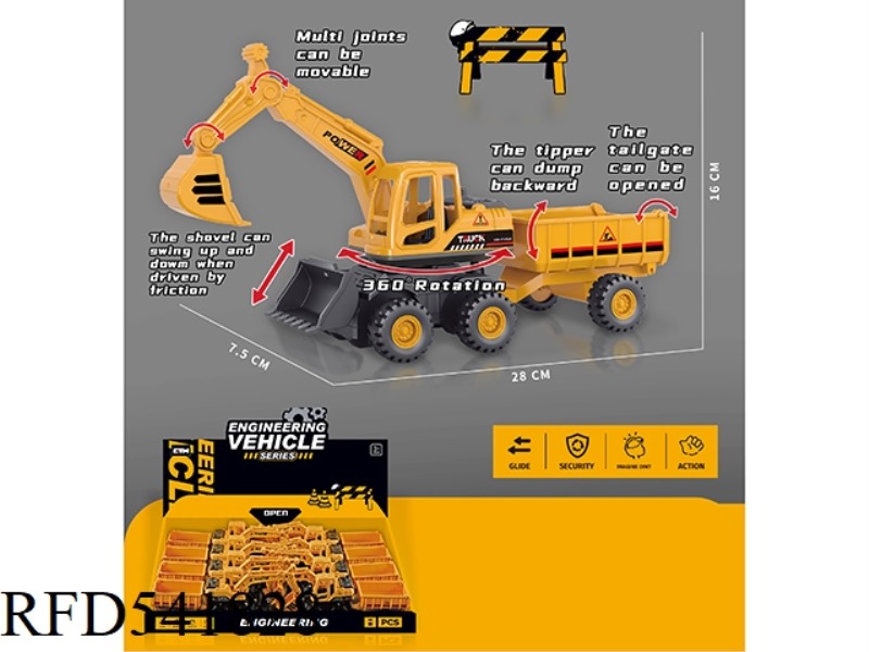 SIX WHEELS, EXCAVATOR AND BELT TRANSPORT (INERTIAL ENGINEERING TRUCK) 8PCS