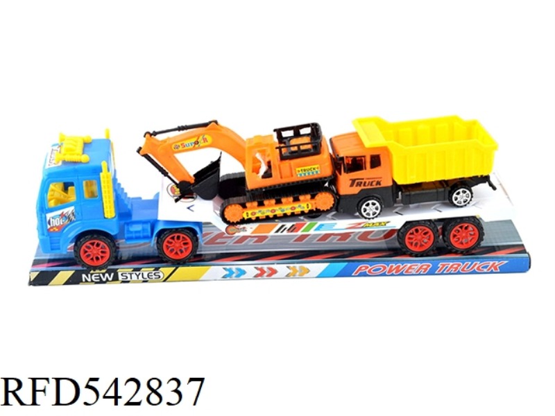 SOLID COLOR INERTIA TRAILER CARRYING SLIDING EXCAVATOR. TAXI