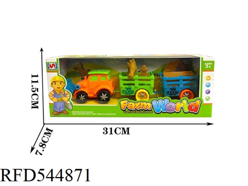1 SET WITH CARTOON INERTIA CAR FARMER TRAILER + BEAR TREE SAND