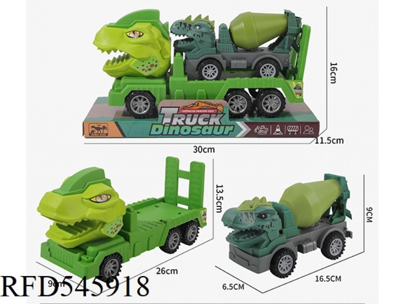 AN INERTIAL DINOSAUR TRAILER CARRYING A SLIDING DINOSAUR MIXER