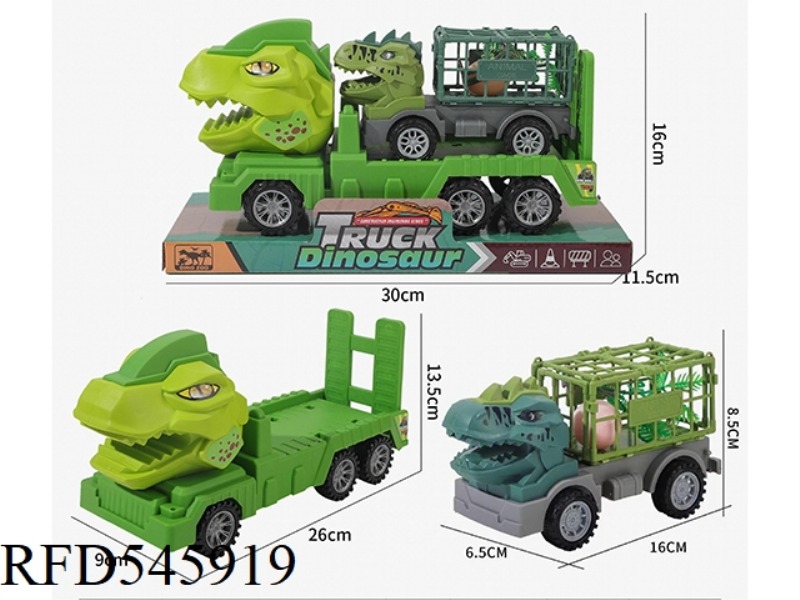 AN INERTIAL DINOSAUR TRAILER CARRYING A SLIDING DINOSAUR CAPTIVITY VEHICLE