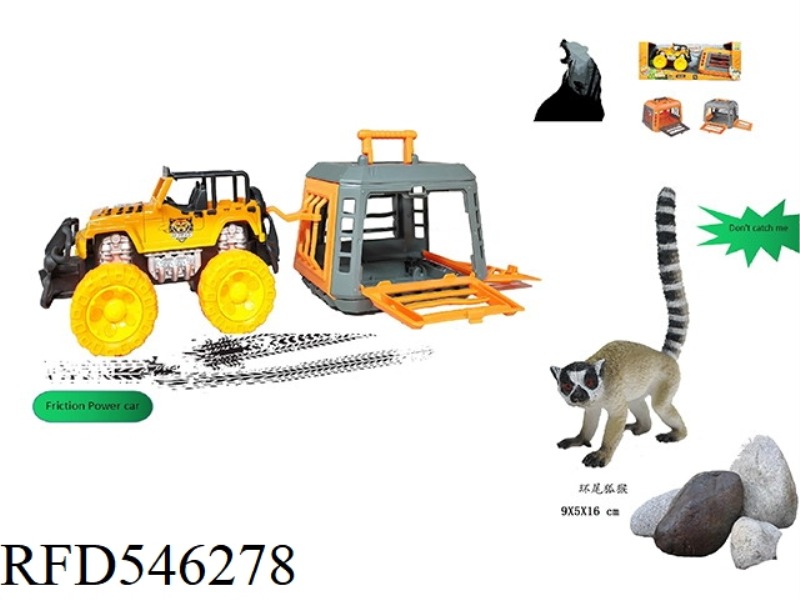 FOREST HUNTER IN THE JEEP INERTIA CAR, WITH RING-TAILED LEMUR, CAGE BODY 2 COLOR MIX