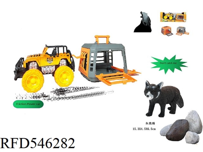 FOREST HUNTER IN THE JEEP INERTIA CAR, WITH RED PANDA, CAGE BODY 2 COLORS MIXED