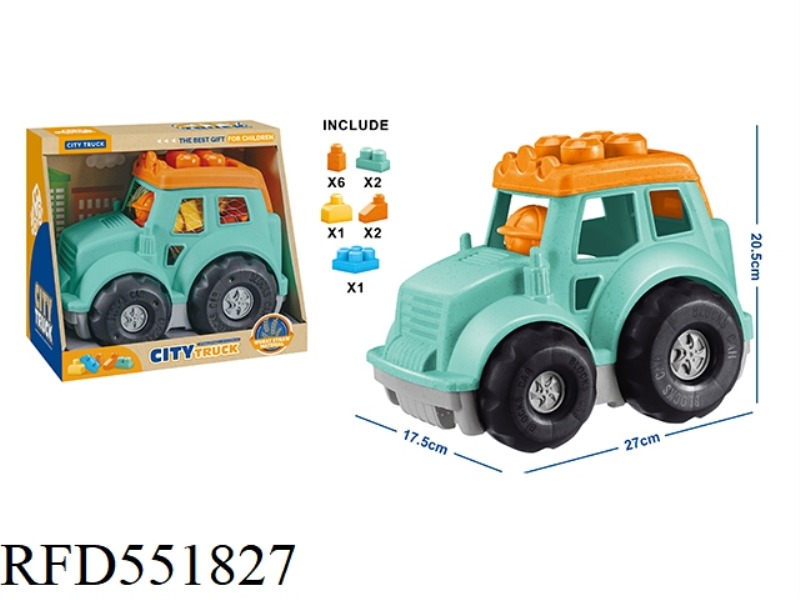 STRAW MATERIAL 12PCS PUZZLE BUILDING BLOCK CAR