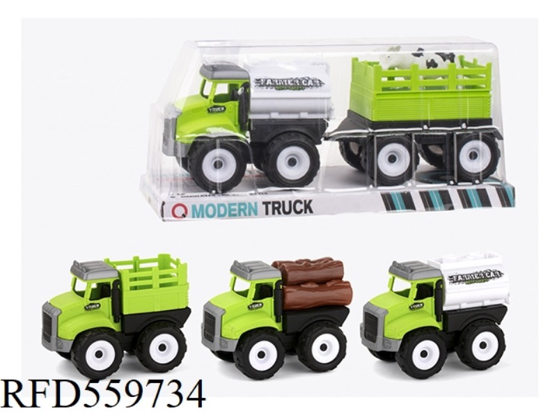 INERTIA FARMER'S TRUCK (SLATS, FENCES, OIL TANKS) HAULS ANIMALS