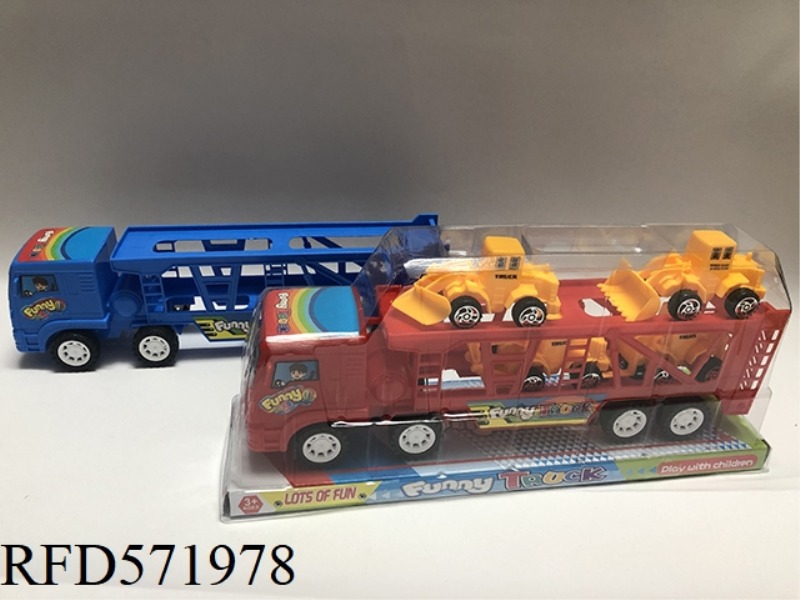 RED AND BLUE TRACTOR WITH ENGINEERING TRUCK