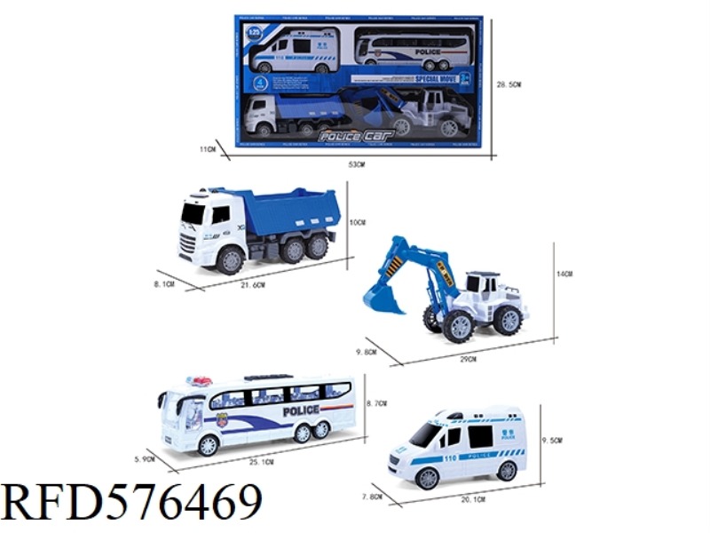 4 INERTIAL POLICE CAR SETS