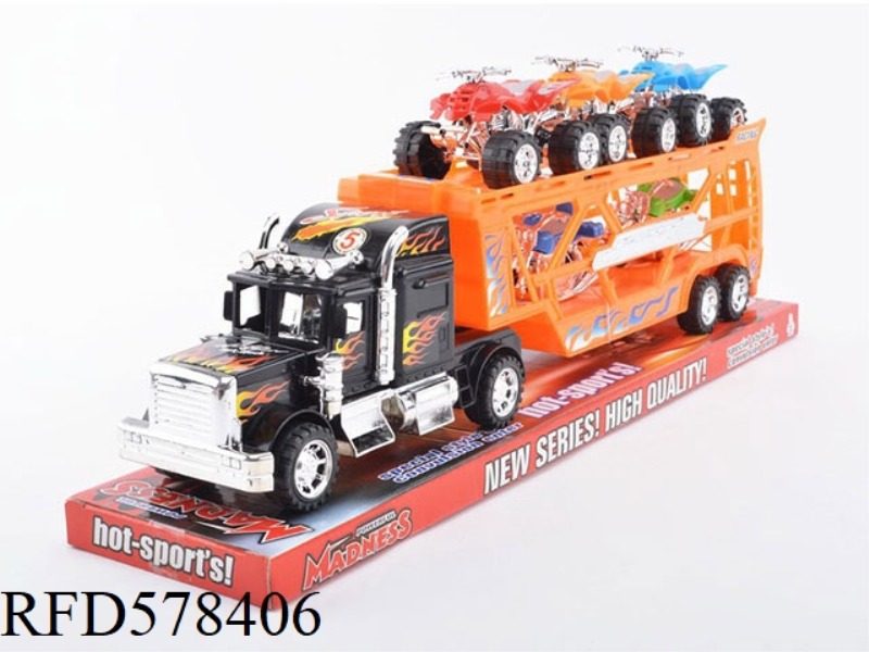 PAINTED INERTIA DOUBLE DECK FLAT CAR 3 COASTING BEACH BIKES AND 2 HARLEYS