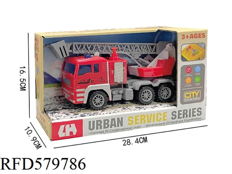 RED FIRE SPRINKLER LADDER TRUCK WITH LIGHTS AND MUSIC
