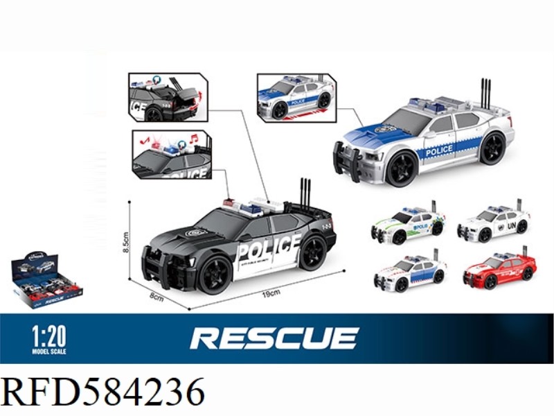 1: 20 INERTIA SIX PACK DISPLAY BOX POLICE CAR COMBINATION (LIGHT, SOUND)