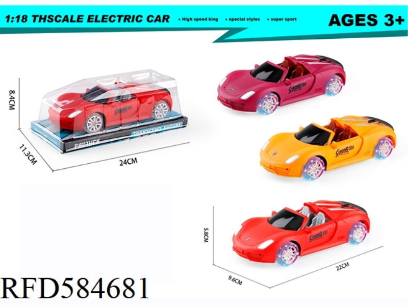 1: 18 PORSCHE INERTIA CONVERTIBLE+FOUR-WHEEL COLORFUL LIGHTS