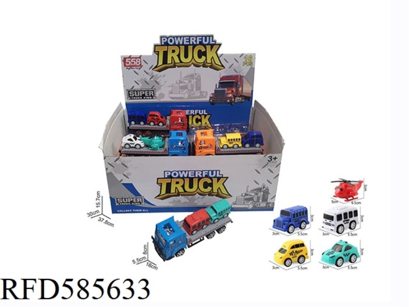 18 CM INERTIA TRACTOR-MOUNTED 2 5.5 CM PULL-BACK CITY CARS 16PCS