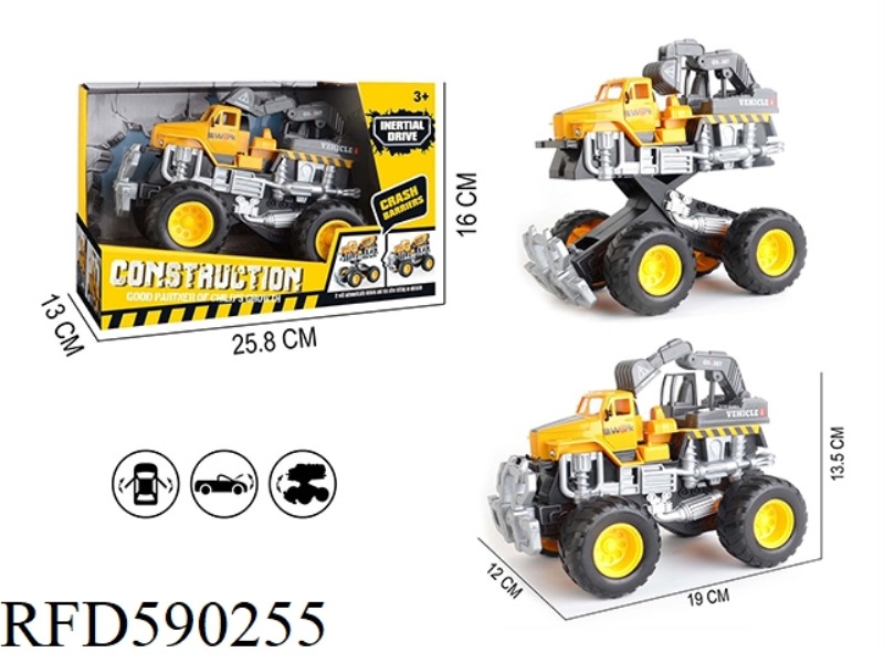 SIMULATION INERTIAL TOY CAR FOR ENGINEERING IMPACT DEFORMATION THREE-DOOR EXCAVATION