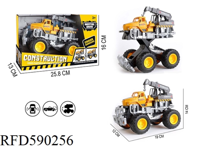 SIMULATION OF INERTIA TOY CAR OF ENGINEERING IMPACT DEFORMATION THREE-DOOR ROTATING CRANE