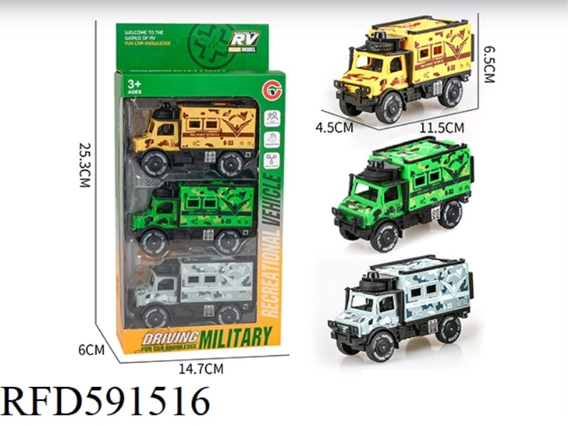 SMALL INERTIAL SINGLE ROW OF 3 UNIMOK MILITARY VEHICLES