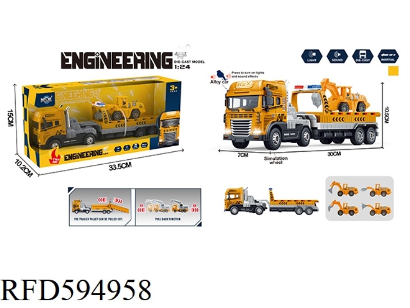 INERTIAL ALLOY RESCUE TRAILER WITH ENGINEERING VEHICLE WITH LIGHTING AND MUSIC.