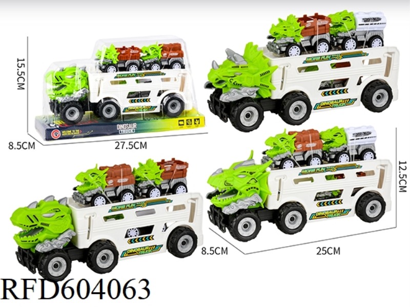 MEDIUM AND LARGE INERTIA DINOSAUR FARMER WITH 3 PULL-BACK DINOSAUR CARS