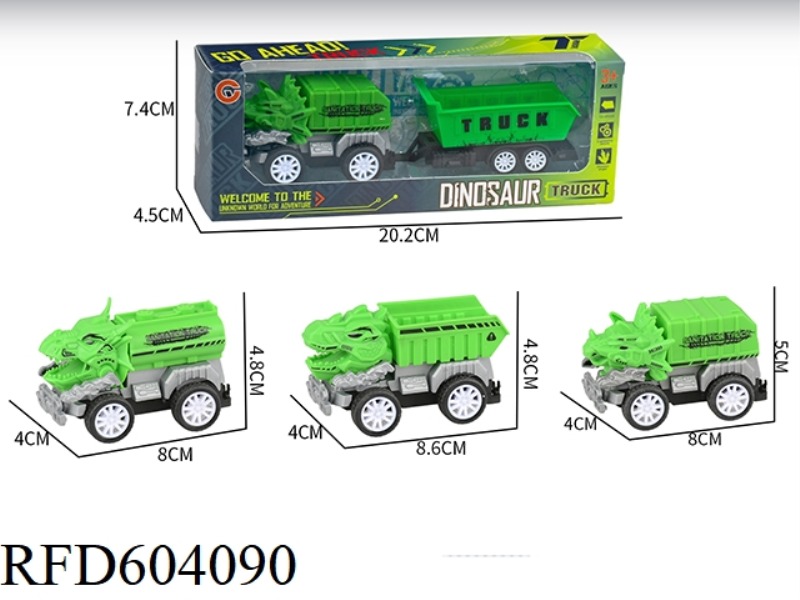 SMALL PULL-BACK DINOSAUR SANITATION TRUCK