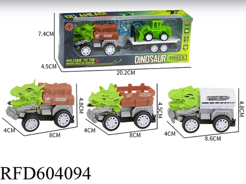 SMALL PULL-BACK DINOSAUR FARMER CAR