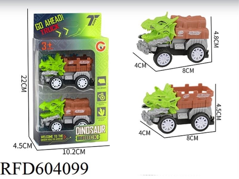 SMALL PULL-BACK DINOSAUR FARMER TRUCK 2 PIECES