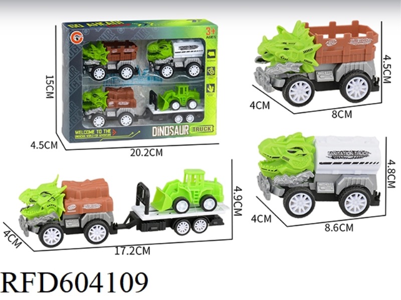 SMALL PULL-BACK DINOSAUR FARMER CAR SET