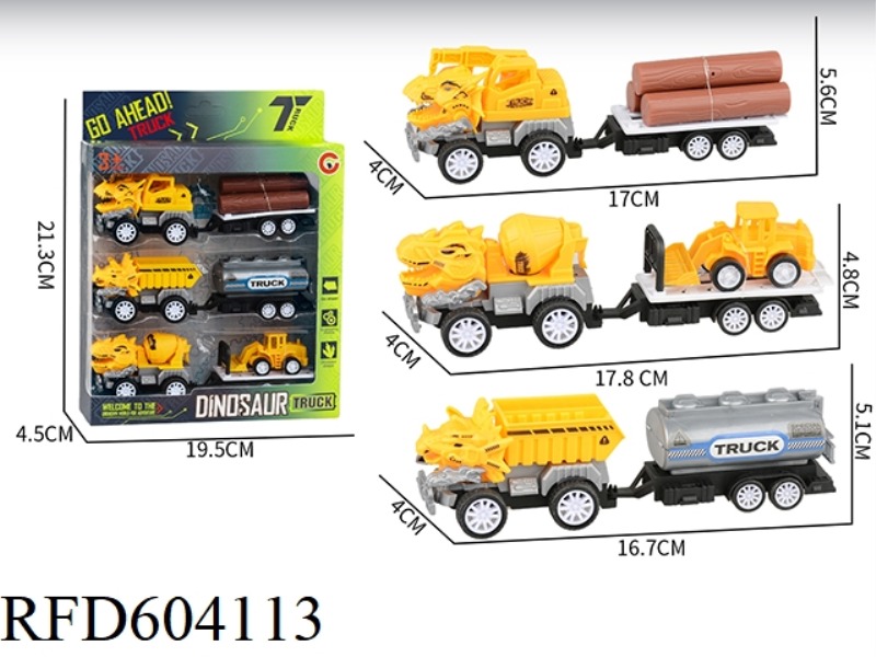 SMALL PULL-BACK DINOSAUR ENGINEERING CAR SET