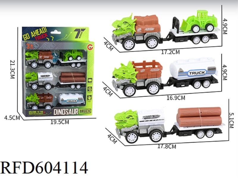 SMALL PULL-BACK DINOSAUR FARMER CAR SET