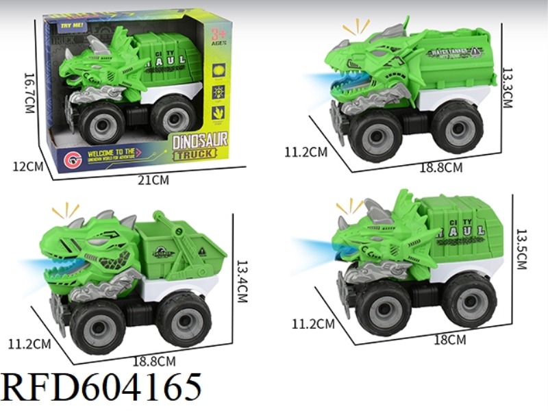 LARGE LIGHT SOUND INERTIAL DINOSAUR SANITATION TRUCK