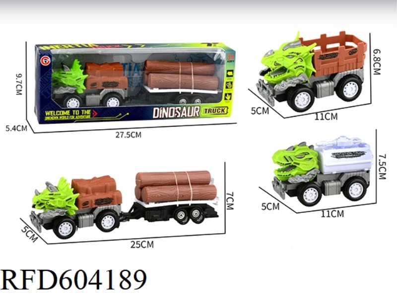 MEDIUM SMALL INERTIA DINOSAUR FARMER CAR WOOD