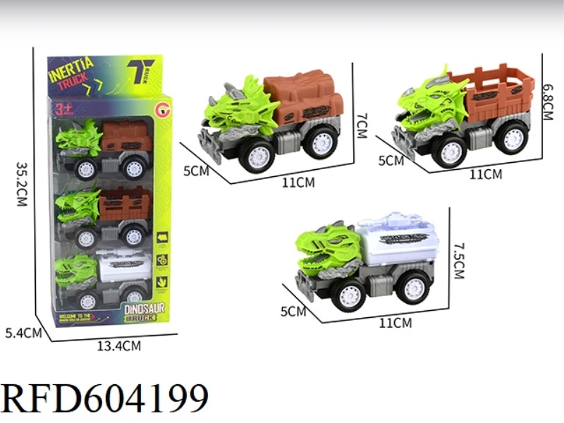 MEDIUM SMALL INERTIA DINOSAUR FARMER TRUCK 3 PIECES