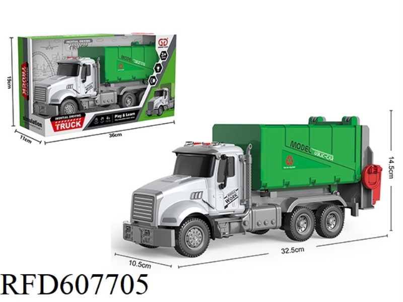 INERTIAL SOUND AND LIGHT GARBAGE TRUCK (PEARL WHITE) WITH 2 GARBAGE CANS