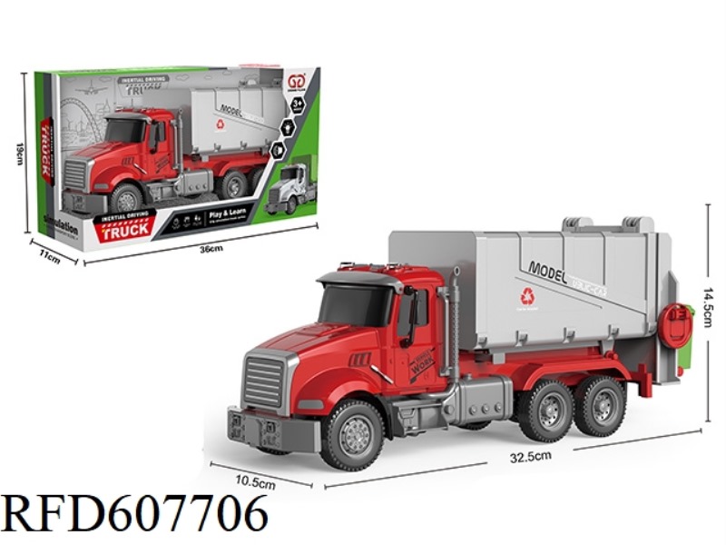 INERTIAL ACOUSTO-OPTIC GARBAGE TRUCK (DARK RED) WITH 2 GARBAGE BINS